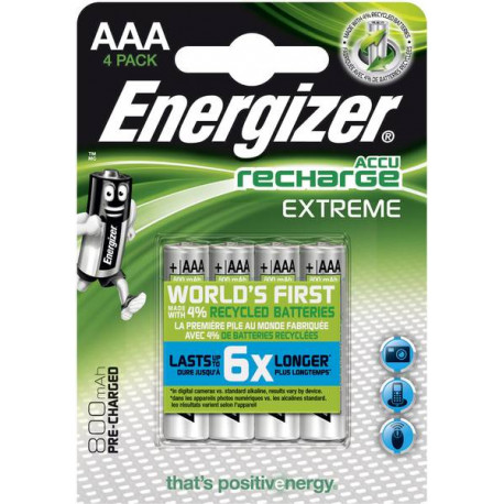 Energizer - 4 Ni-Mh AAA 800 Mah oplaadbare batterijen