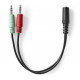 Cable 0.2m - 3.5mm Stereo Fem plug/2 3.5mm Male plugs