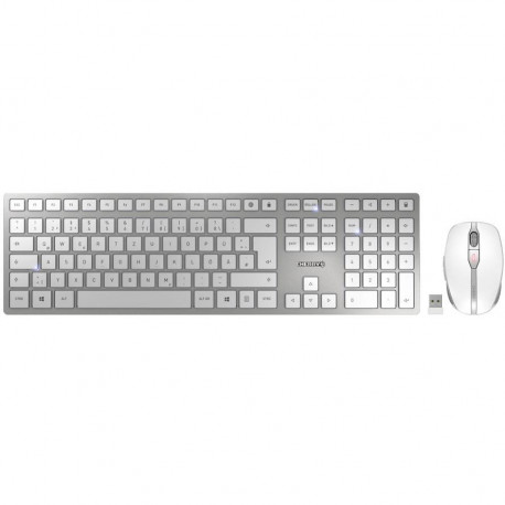 CHERRY 9000 SLIM Clavier et Souris SS Fil BT Argent Blanc