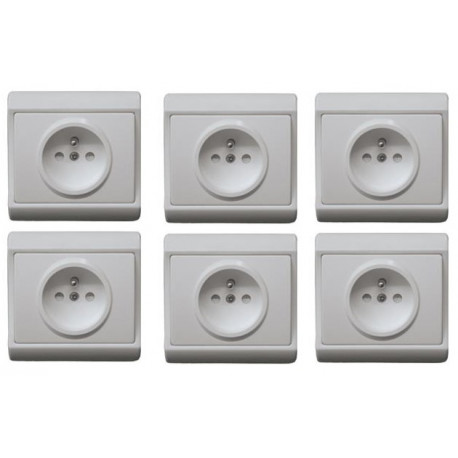 Set of 6 Double Pole + Earth Plugs for flush mounting