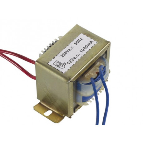 Open chassistransformator 12 VA 1 x 12 V~ 1000mA Max.