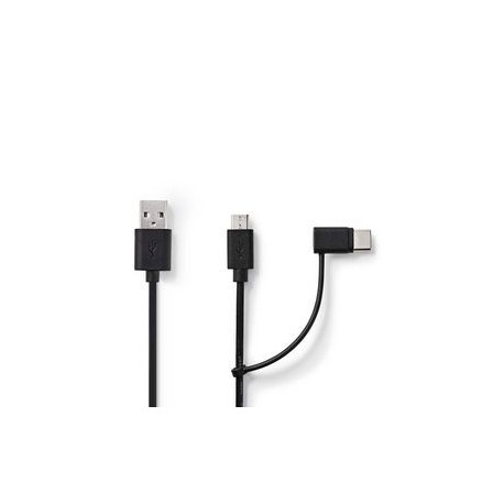 Câble 2 en 1 USB-A Male -USB Micro-B Male -USB-C 1M